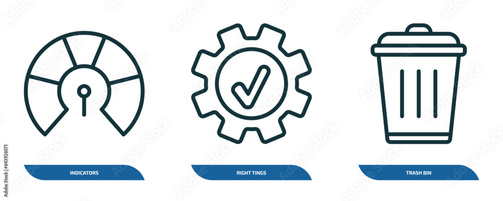 Poster set of 3 linear icons from user interface concept. outline icons such as indicators, right tings, tr