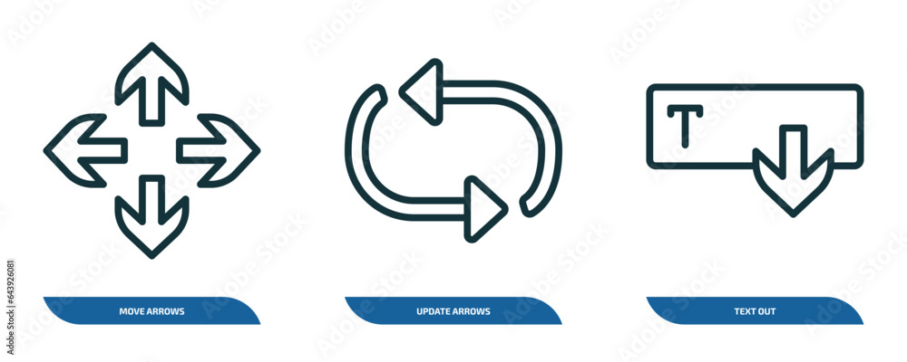 Poster set of 3 linear icons from user interface concept. outline icons such as move arrows, update arrows,