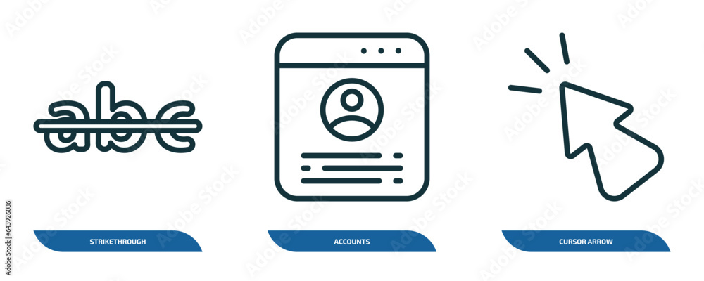 Poster set of 3 linear icons from user interface collection. concept. outline icons such as strikethrough, 