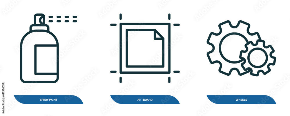 Poster set of 3 linear icons from user interface concept. outline icons such as spray paint, artboard, whee