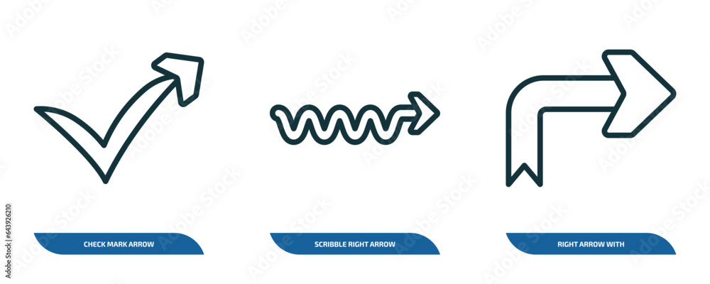 Poster set of 3 linear icons from user interface concept. outline icons such as check mark arrow, scribble 