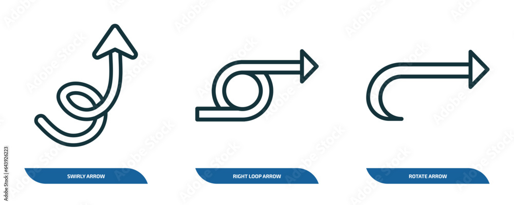 Poster set of 3 linear icons from user interface concept. outline icons such as swirly arrow, right loop ar