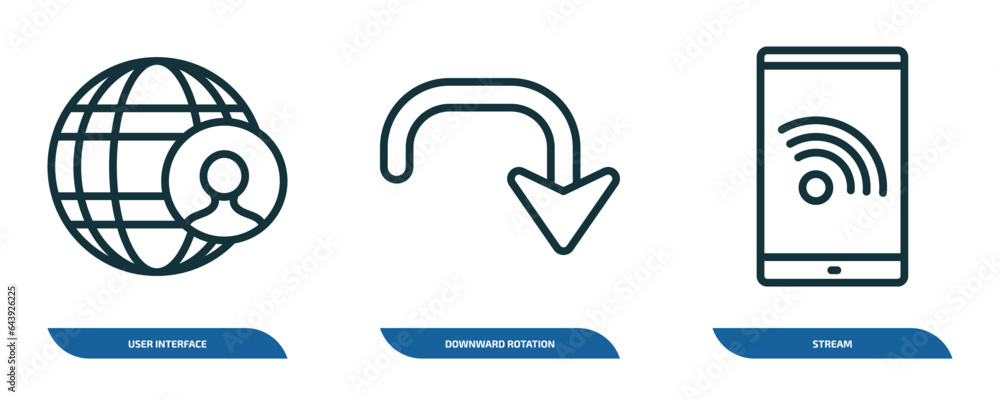Poster set of 3 linear icons from user interface concept. outline icons such as user interface, downward ro