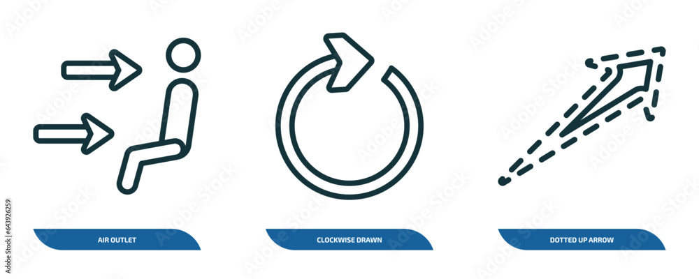 Poster set of 3 linear icons from user interface concept. outline icons such as air outlet, clockwise drawn