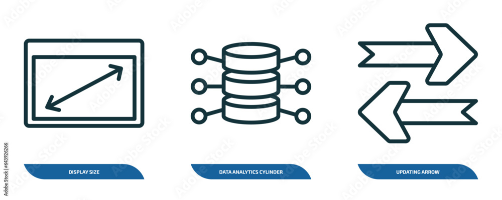 Poster set of 3 linear icons from user interface concept. outline icons such as display size, data analytic