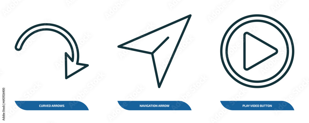 Poster set of 3 linear icons from user interface concept. outline icons such as curved arrows, navigation a