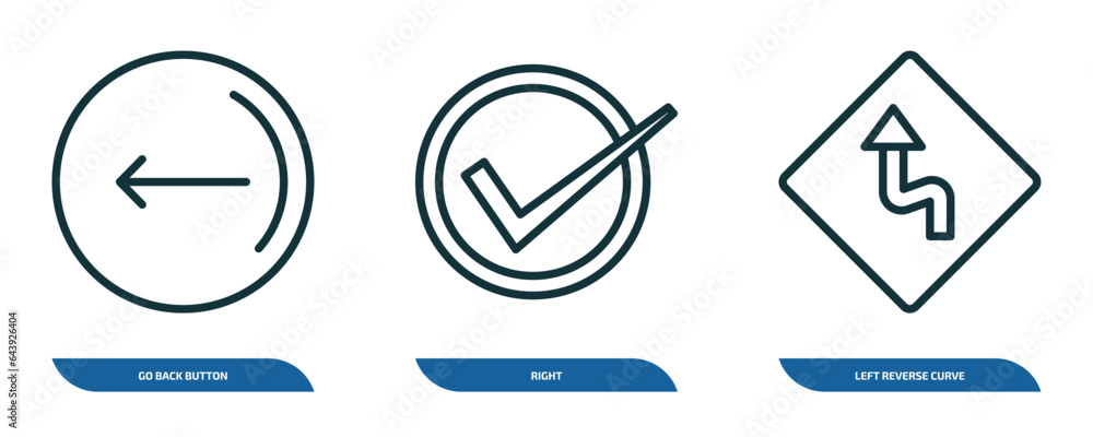 Poster set of 3 linear icons from user interface concept. outline icons such as go back button, right, left
