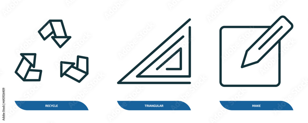 Poster set of 3 linear icons from user interface concept. outline icons such as recycle, triangular, make v