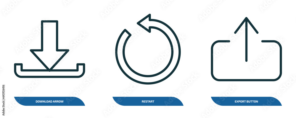 Poster set of 3 linear icons from user interface concept. outline icons such as download arrow, restart, ex