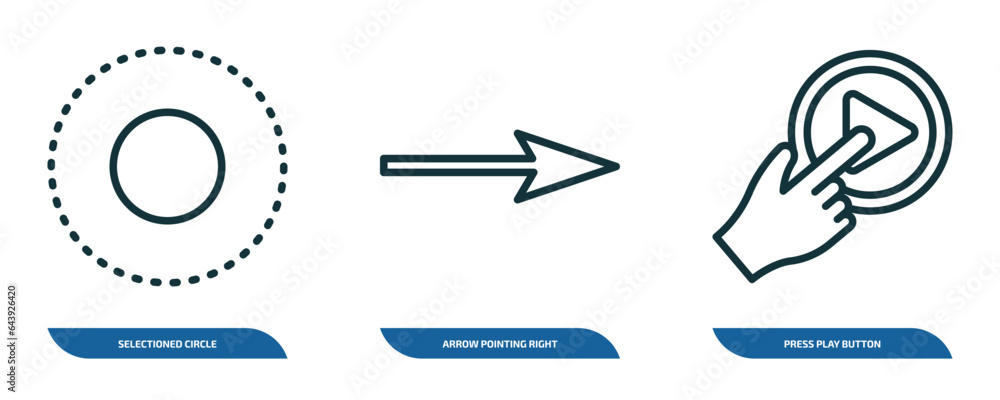 Poster set of 3 linear icons from user interface concept. outline icons such as selectioned circle, arrow p