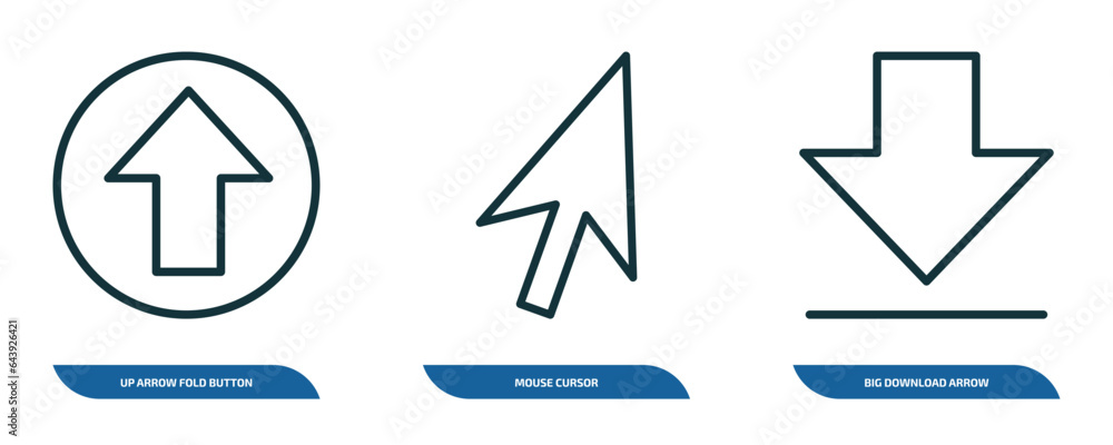 Poster set of 3 linear icons from user interface concept. outline icons such as up arrow fold button, mouse