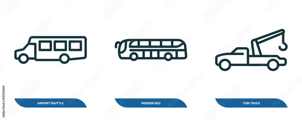 Poster set of 3 linear icons from transportation concept. outline icons such as airport shuttle, modern bus
