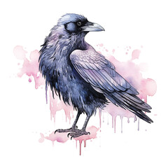 Watercolor pastel purple Halloween raven