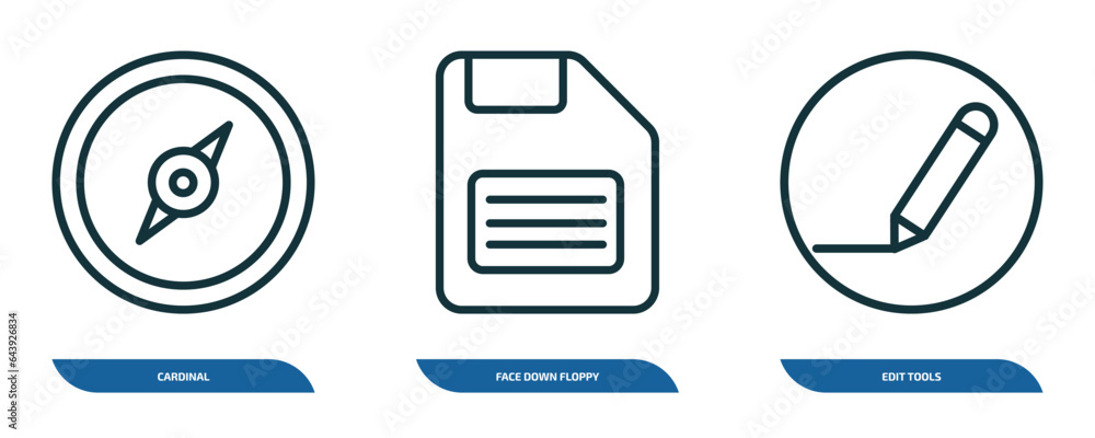 Poster set of 3 linear icons from tools and utensils concept. outline icons such as cardinal, face down flo