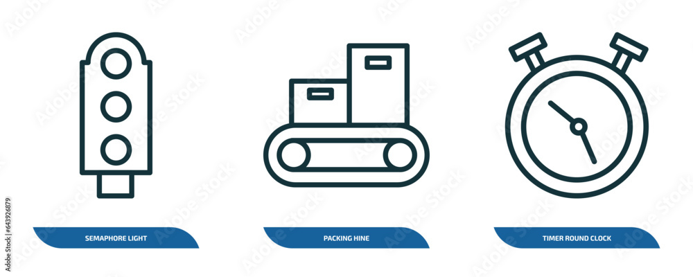 Poster set of 3 linear icons from tools and utensils concept. outline icons such as semaphore light, packin