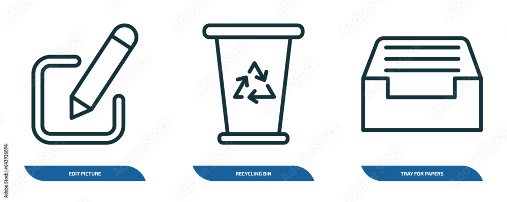 Aufkleber set of 3 linear icons from tools and utensils concept. outline icons such as edit picture, recycling