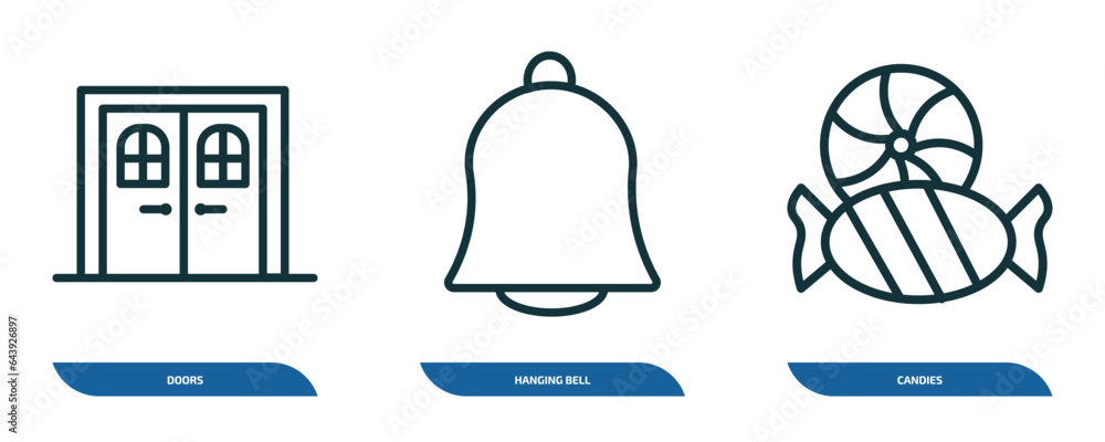 Poster set of 3 linear icons from tools and utensils collection. concept. outline icons such as doors, hang