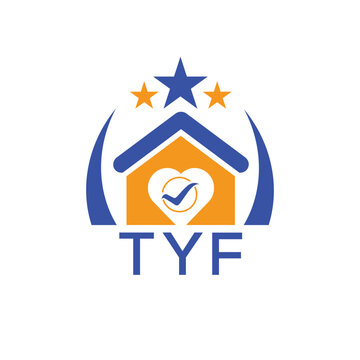 TYF House logo Letter logo and star icon. Blue vector image on white background. KJG house Monogram home logo picture design and best business icon. 
