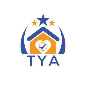 TYA House logo Letter logo and star icon. Blue vector image on white background. KJG house Monogram home logo picture design and best business icon. 
