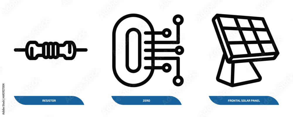 Poster set of 3 linear icons from technology concept. outline icons such as resistor, zero, frontal solar p