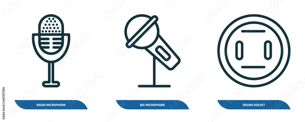 Poster set of 3 linear icons from technology concept. outline icons such as radio microphone, big microphon