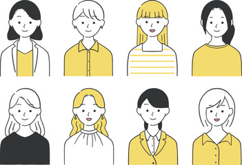 オフィスカジュアルな服装の社会人女性のイラストセット