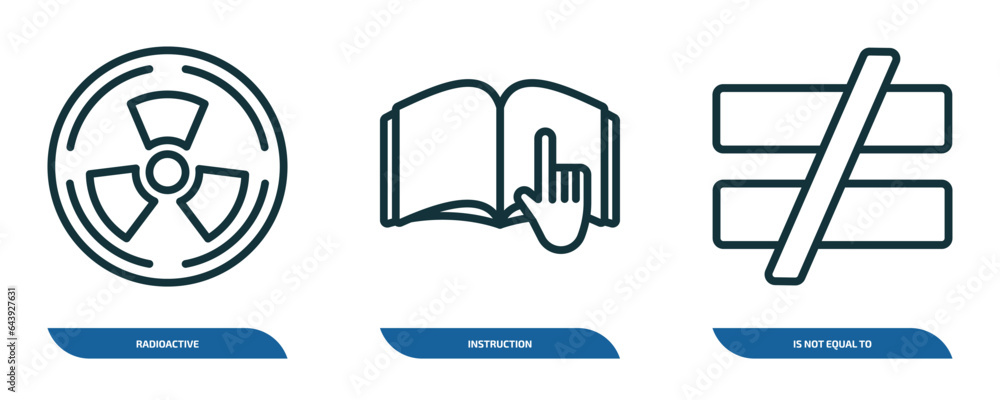 Poster set of 3 linear icons from signs collection. thin concept. outline icons such as radioactive, instru