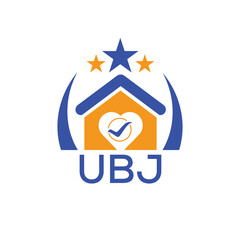 UBJ House logo Letter logo and star icon. Blue vector image on white background. KJG house Monogram home logo picture design and best business icon. 
