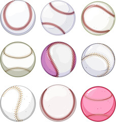 baseball ball set cartoon. equipment silhouette, laces abstract, sport league baseball ball sign. isolated symbol vector illustration