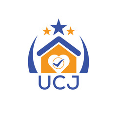 UCJ House logo Letter logo and star icon. Blue vector image on white background. KJG house Monogram home logo picture design and best business icon. 
