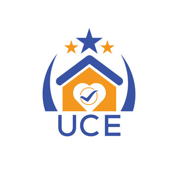 UCE House logo Letter logo and star icon. Blue vector image on white background. KJG house Monogram home logo picture design and best business icon. 

