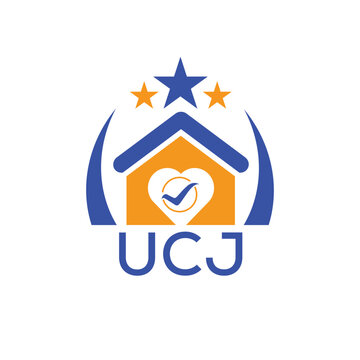 UCJ House logo Letter logo and star icon. Blue vector image on white background. KJG house Monogram home logo picture design and best business icon. 
