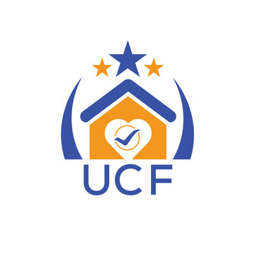 UCF House logo Letter logo and star icon. Blue vector image on white background. KJG house Monogram home logo picture design and best business icon. 
