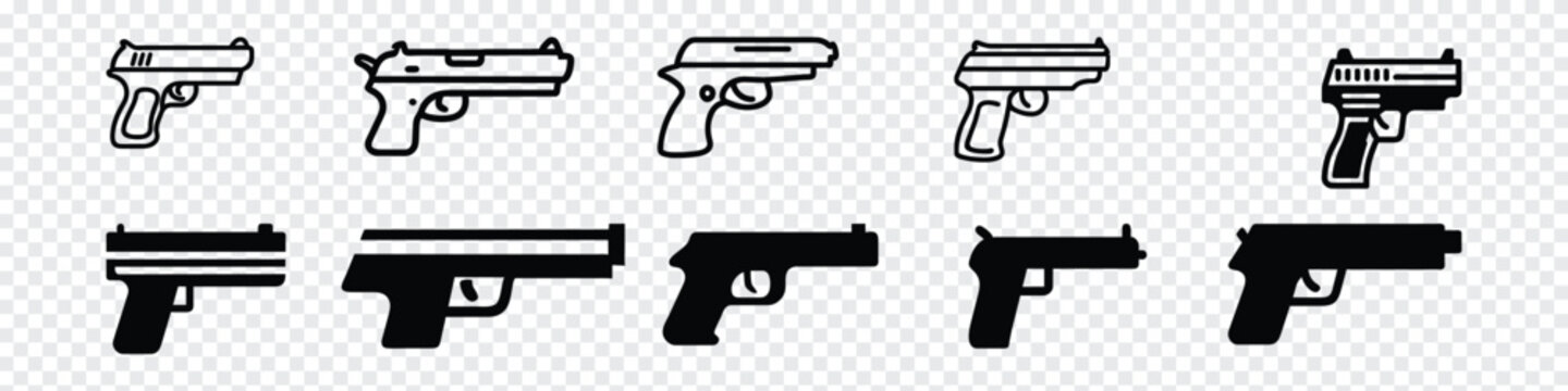 Pistol vector icon. Gun Icon. Weapon Vector. Military Equipment Illustration Logo Template. Gun icon, Gun, pistol, handgun icon. Weapon concept, Pistol Gun Icons Vector Illustration