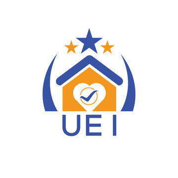 UEI House logo Letter logo and star icon. Blue vector image on white background. KJG house Monogram home logo picture design and best business icon. 
