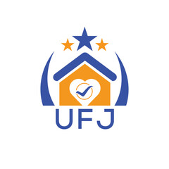 UFJ House logo Letter logo and star icon. Blue vector image on white background. KJG house Monogram home logo picture design and best business icon. 
