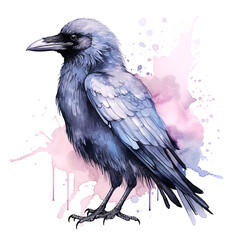 Fototapeta premium Watercolor pastel purple Halloween raven
