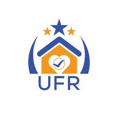 UFR House logo Letter logo and star icon. Blue vector image on white background. KJG house Monogram home logo picture design and best business icon. 
