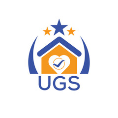 UGS House logo Letter logo and star icon. Blue vector image on white background. KJG house Monogram home logo picture design and best business icon. 
