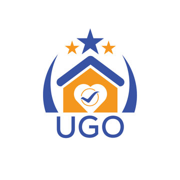 UGO House logo Letter logo and star icon. Blue vector image on white background. KJG house Monogram home logo picture design and best business icon. 
