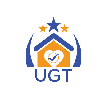 UGT House logo Letter logo and star icon. Blue vector image on white background. KJG house Monogram home logo picture design and best business icon. 
