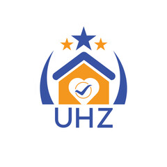 UHZ House logo Letter logo and star icon. Blue vector image on white background. KJG house Monogram home logo picture design and best business icon. 
