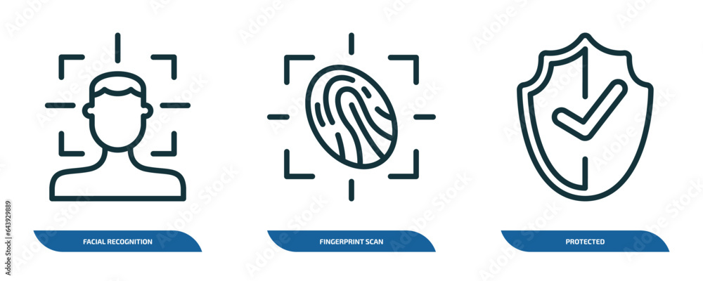 Poster set of 3 linear icons from internet security concept. outline icons such as facial recognition, fing