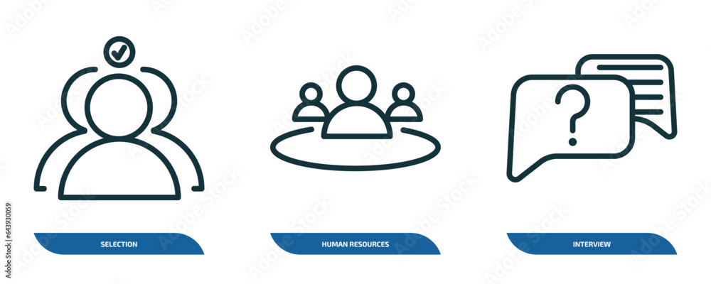 Poster set of 3 linear icons from human resources concept. outline icons such as selection, human resources