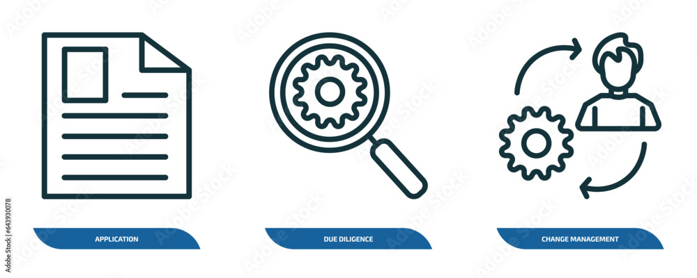 Poster set of 3 linear icons from human resources concept. outline icons such as application, due diligence