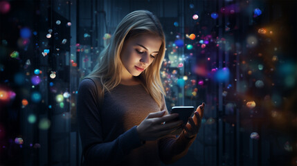 Young woman using smartphone, Social media concept