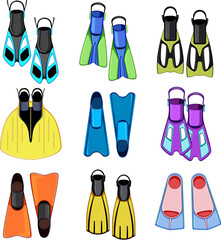flippers set cartoon. swim fin, scuba diver, fins beach flippers sign. isolated symbol vector illustration © PikePicture
