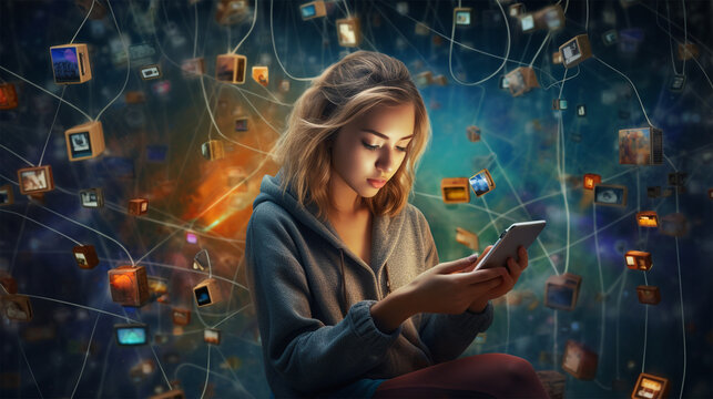 Young woman using smartphone, Social media concept