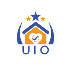 UIO House logo Letter logo and star icon. Blue vector image on white background. KJG house Monogram home logo picture design and best business icon. 
