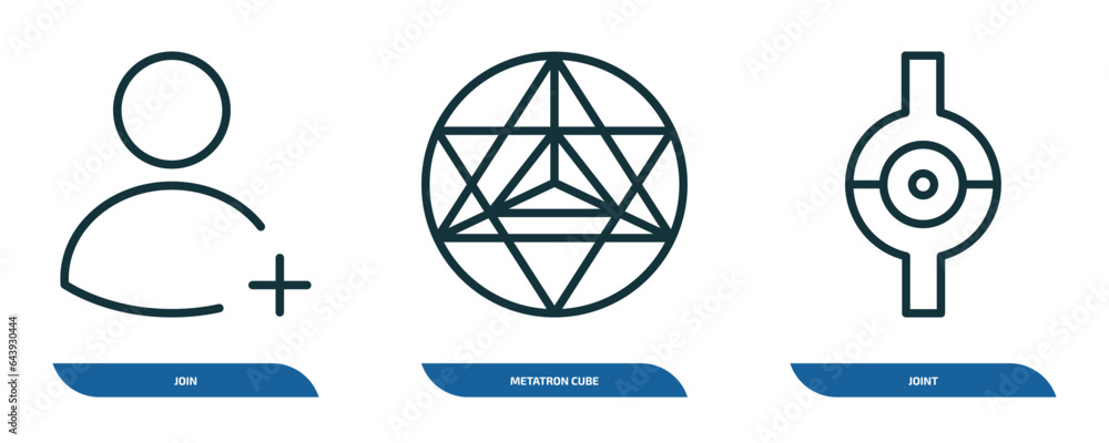 Poster set of 3 linear icons from geometric figure concept. outline icons such as join, metatron cube, join